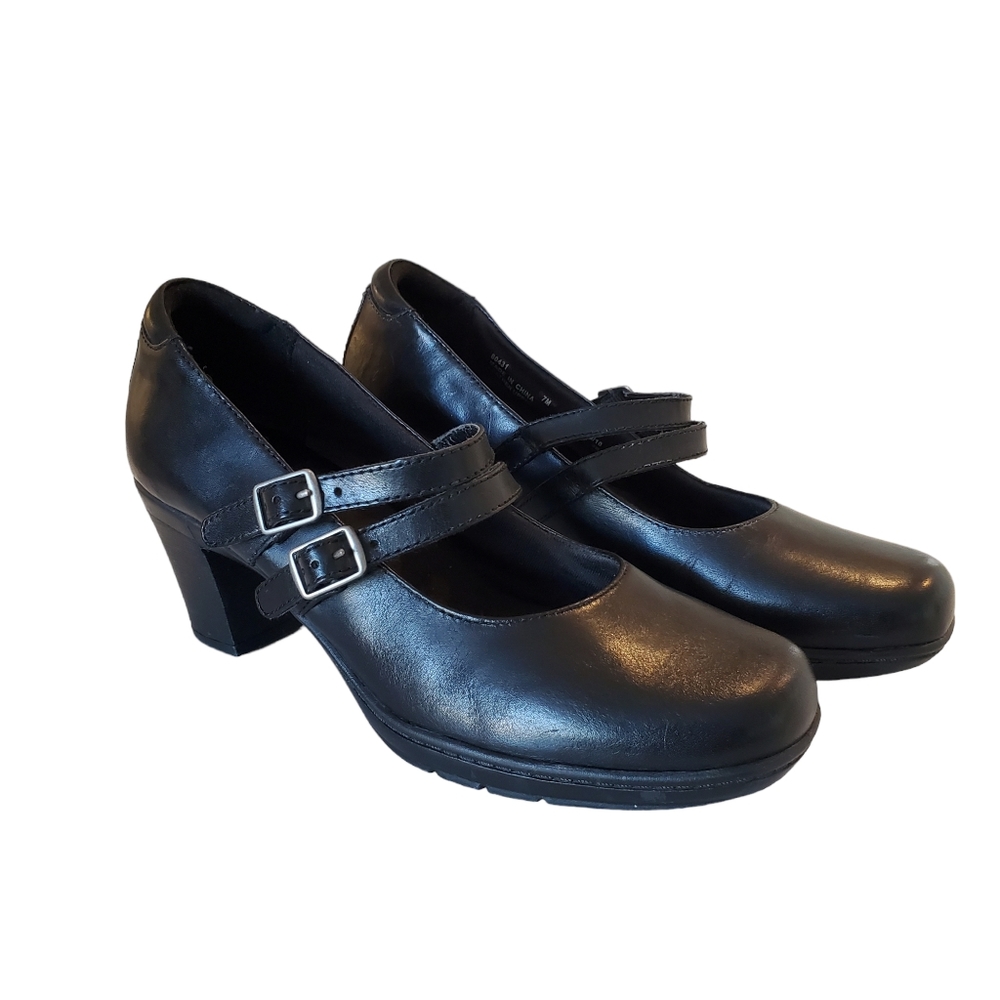 Clarks Black Double-Strap Mary Jane Heels